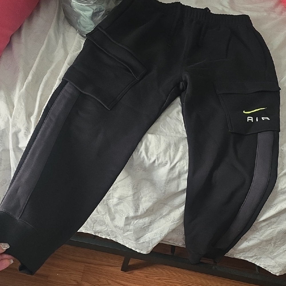 Nike Black Joggers with Neon Green Logo
